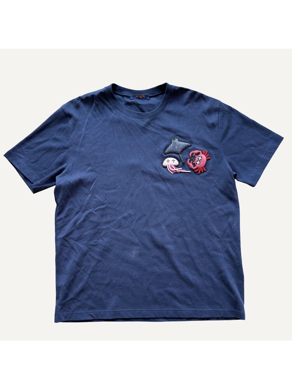 Louis Vuitton Men's Vigil Sea Creature Embroidered T-Shirt Navy XL Italy RM211V